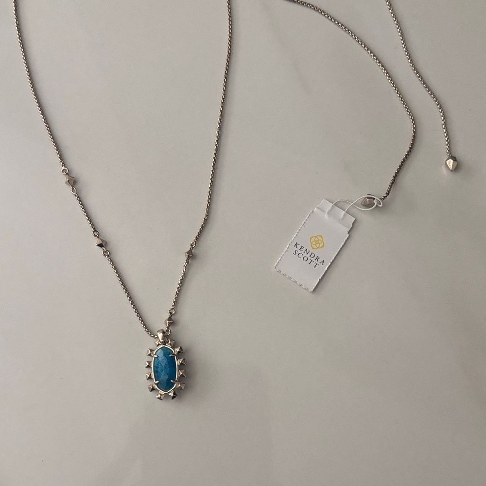 Kendra Scott Brett Adjustable Pendant Necklace Brass Aqua Apatite